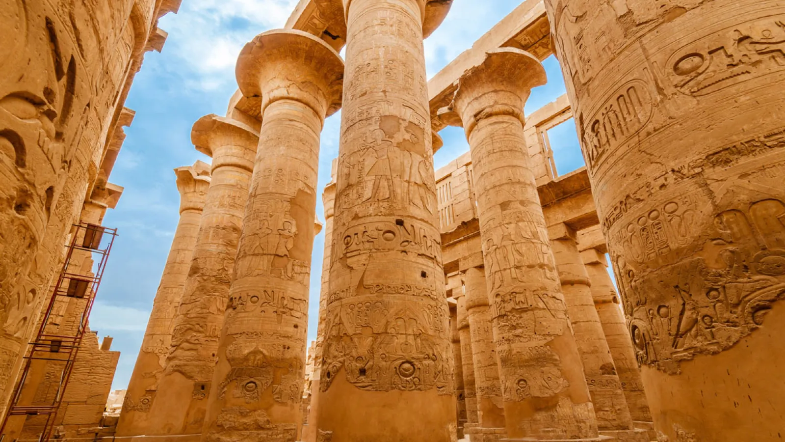 Carved columns of the Great Hypostyle Hall at Karnak Temple in Luxor